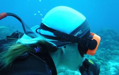 woman with scuba diving swim hat