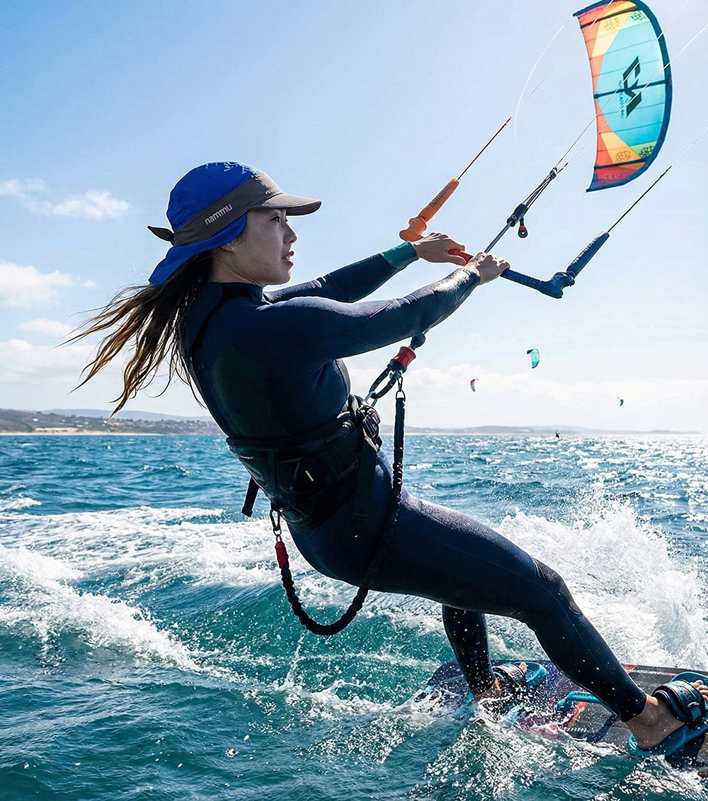 kitesurf with nammu sun protective swimming cap